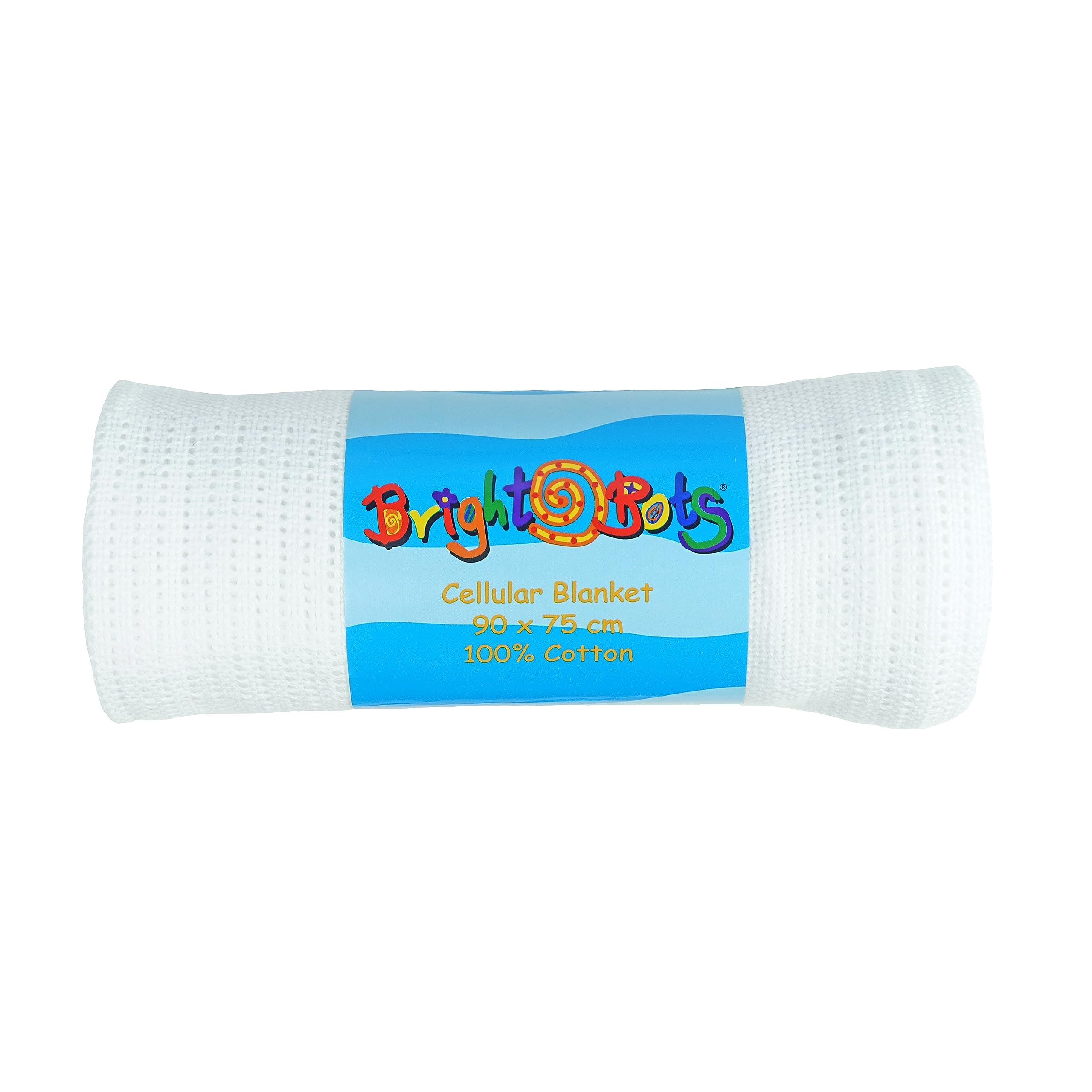 Bright Bots Cellular Blanket, 100% Cotton Receiving Blanket, Moses Basket Blanket, Newborn Blanket 90x75 cms (White)