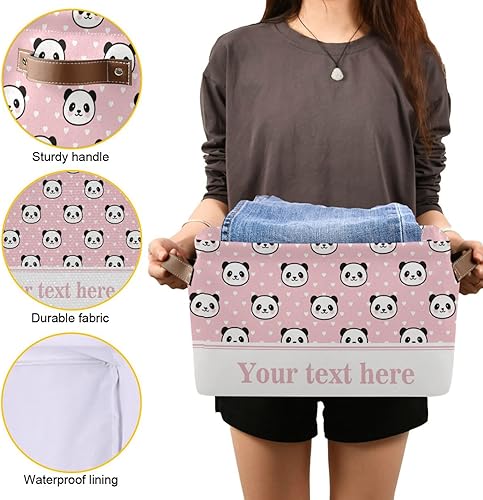 Miniatura 8 de Cesta de almacenamiento rectangular con diseño de panda de dibujos animados, caja de almacenamiento plegable con asas de cuero, estantes, cesta