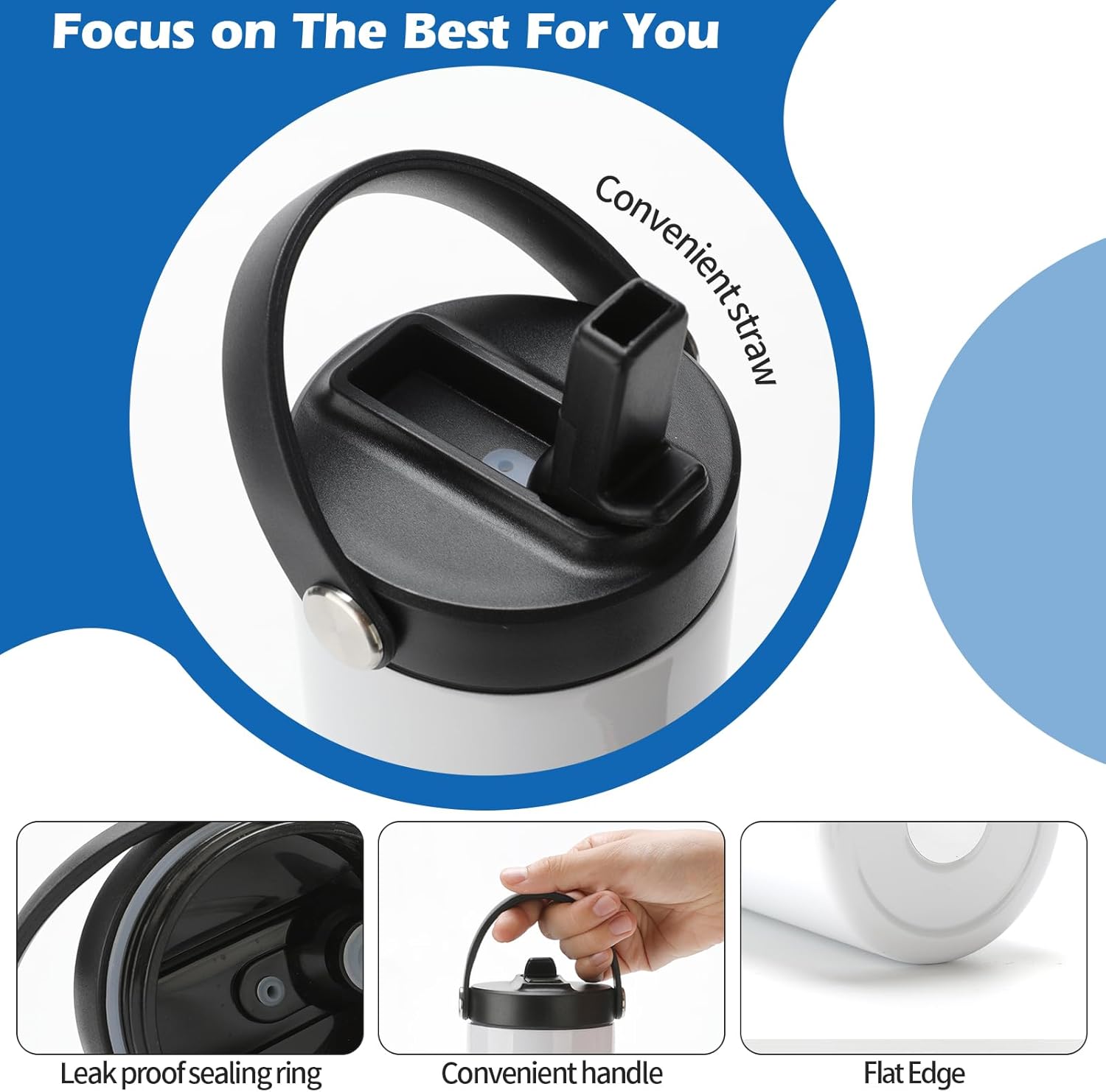 12 Pack Sublimation Tumblers Flat Edge Blanks Skinny Straight 20 oz, Stainless Steel Double Wall Insulated Sublimation Water Bottles with Portable Handle & Straw Lids for Heat Transfer, White - Image 4