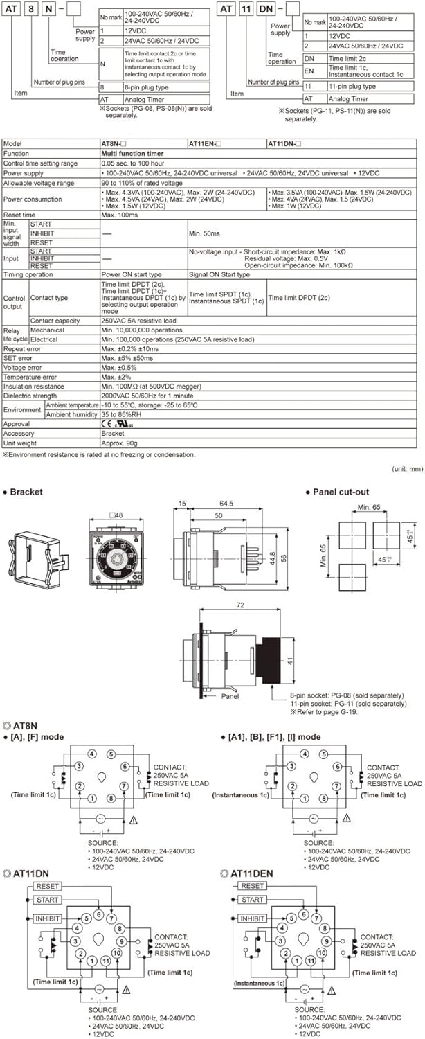 Autonics AT11EN Singnal on start Type Multi-function Timer 100-240VAC/24-240VDC Made in Korea