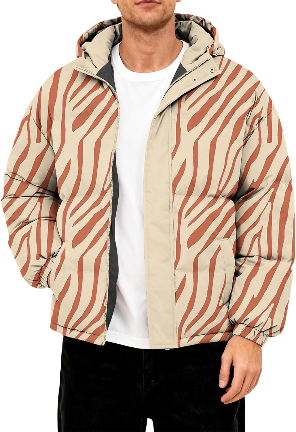 Mens Winter Jackets Men's Puffer Jacket Hooded Down Windproof Full Zip Up Warm Thicken Checkered Print Coat With Hood