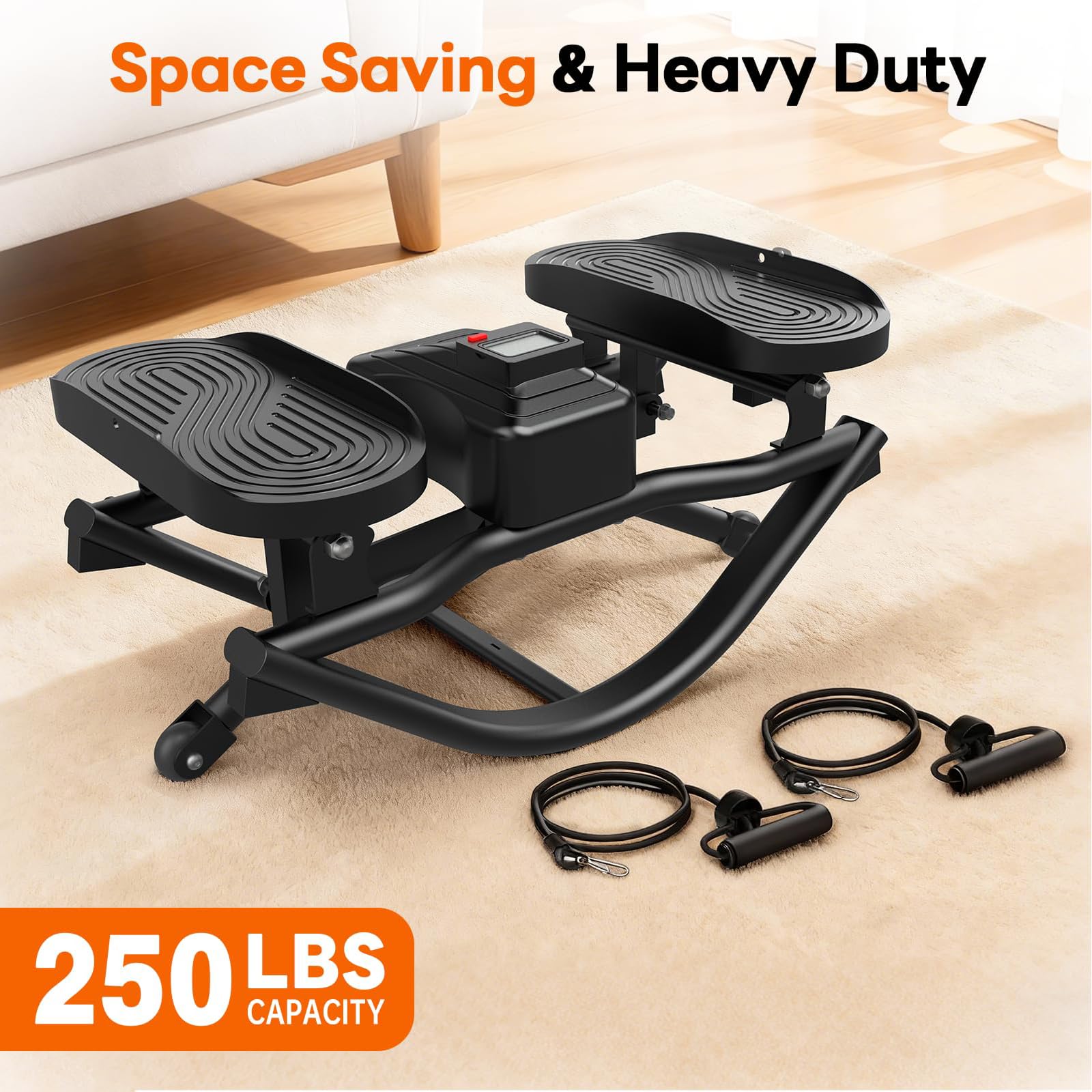 Attrezzi Palestra Casa Allenamento A Casa Pedana Fitness Mini Stepper da Casa con Fasce di Resistenza E Monitor LCD Macchina Stepper Oscillante