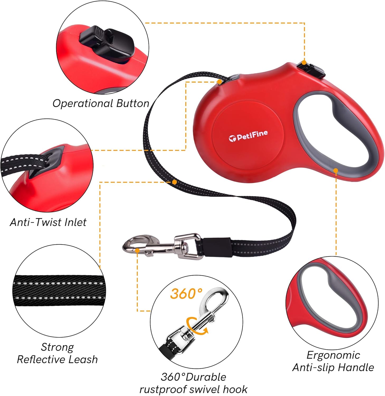 PetiFine Retractable Dog Leash with Dispenser and Poop Bags, 16ft Heavy ...