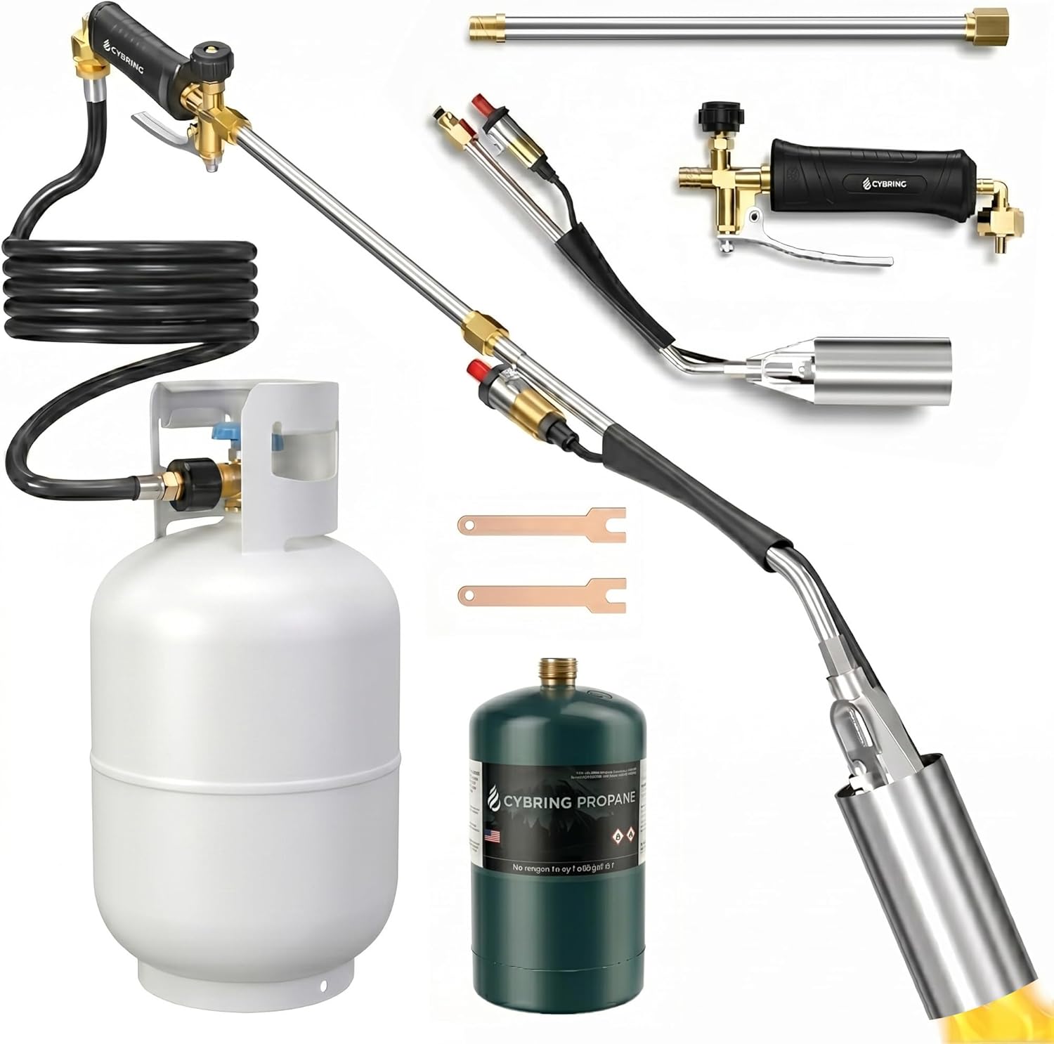 Propane Torch Weed Burner, 16.5"-31.5" Adjustable Weed Torch with Ergonomic Perpendicular Connector, Compatible with 1LB & 20LB Tanks, Heavy Duty Flamethrower for Weeding, BBQ, Melting Ice