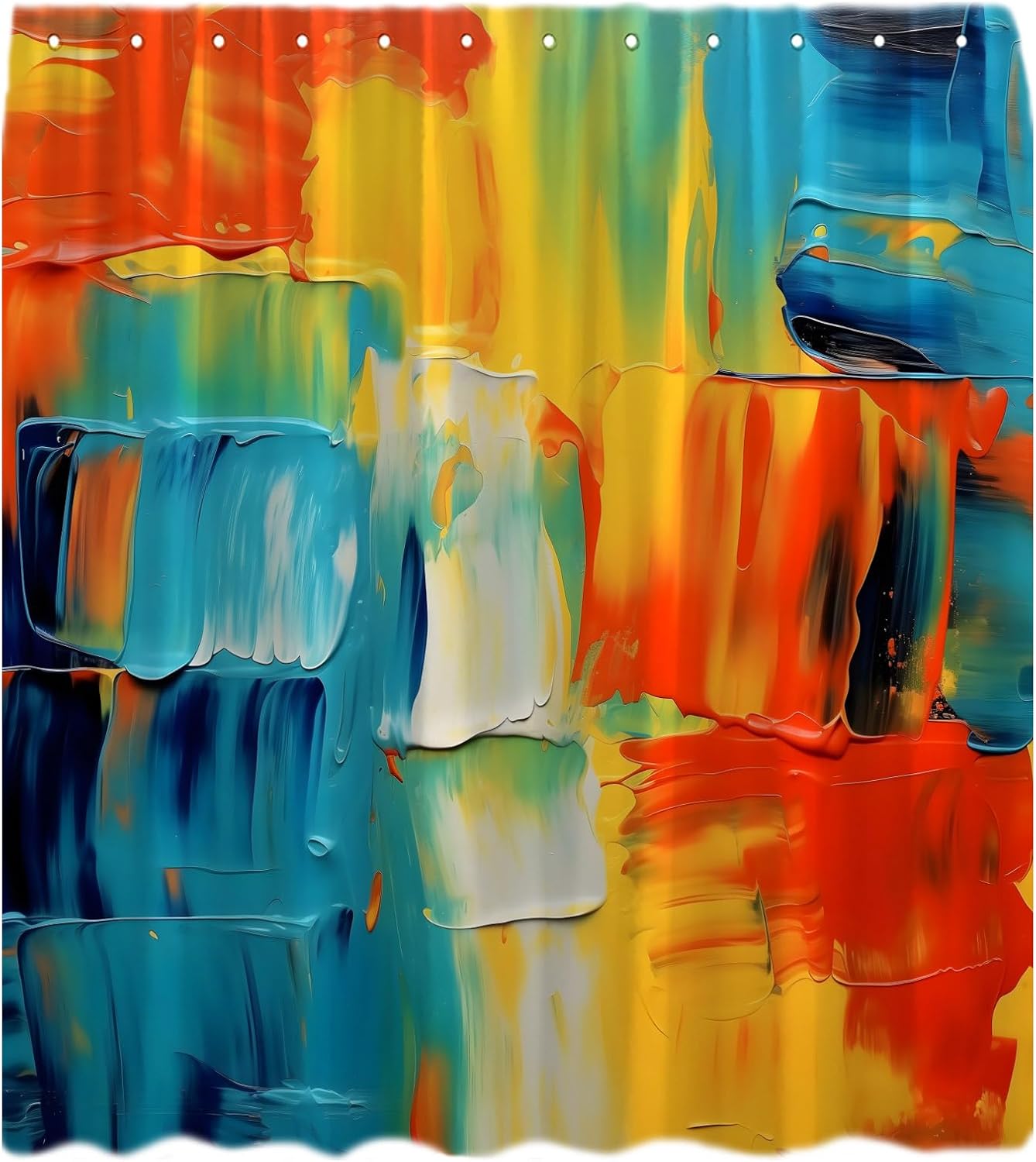 Teal Orange Shower Curtain Turquoise Blue Yellow Abstract Oil Painting Watercolor Grunge Style Modern Colorful Art Bath Curtain with Hook
