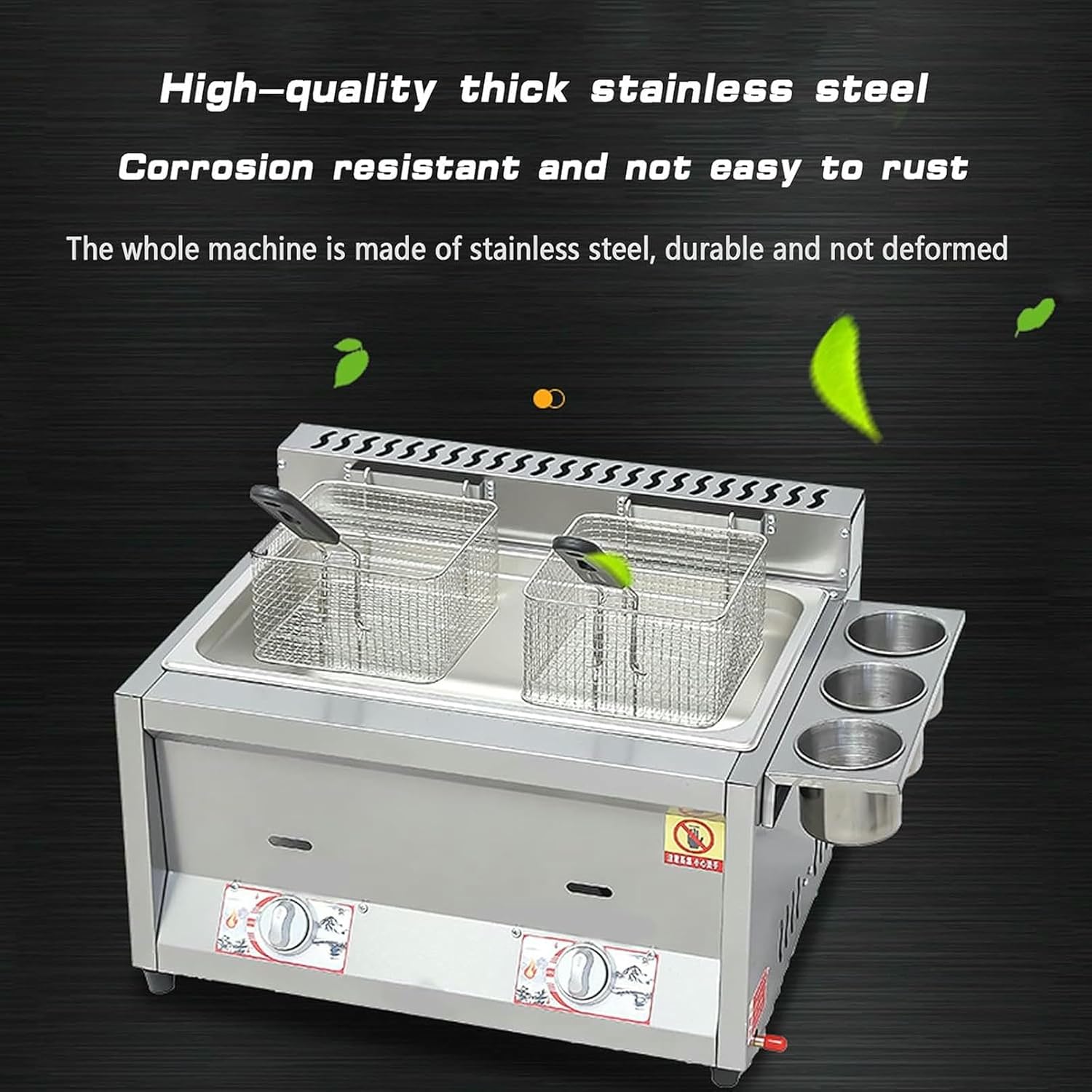Commercial Gas Fryer, Countertop Basket Stainless Steel Deep Fat Fryer Restaurant Home Fries Chip with Seasoning Trough Adjustable Firepower
