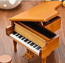 Retro Wind-Up Wooden Piano Musical Box,Wooden Simulation Gift Music Box,Amazing Grace Musical Box,with Silver-Plating Movement in,Wood