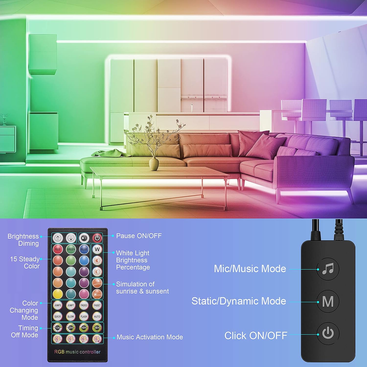 100ft LED Strip Lights, Ultra Long App Control LED Light Strips with Remote, 5050 RGB LED Lights for Bedroom, Music Sync Color Changing 24V Strip Light for Home Bar Party Decoration (2 Rolls 50ft)