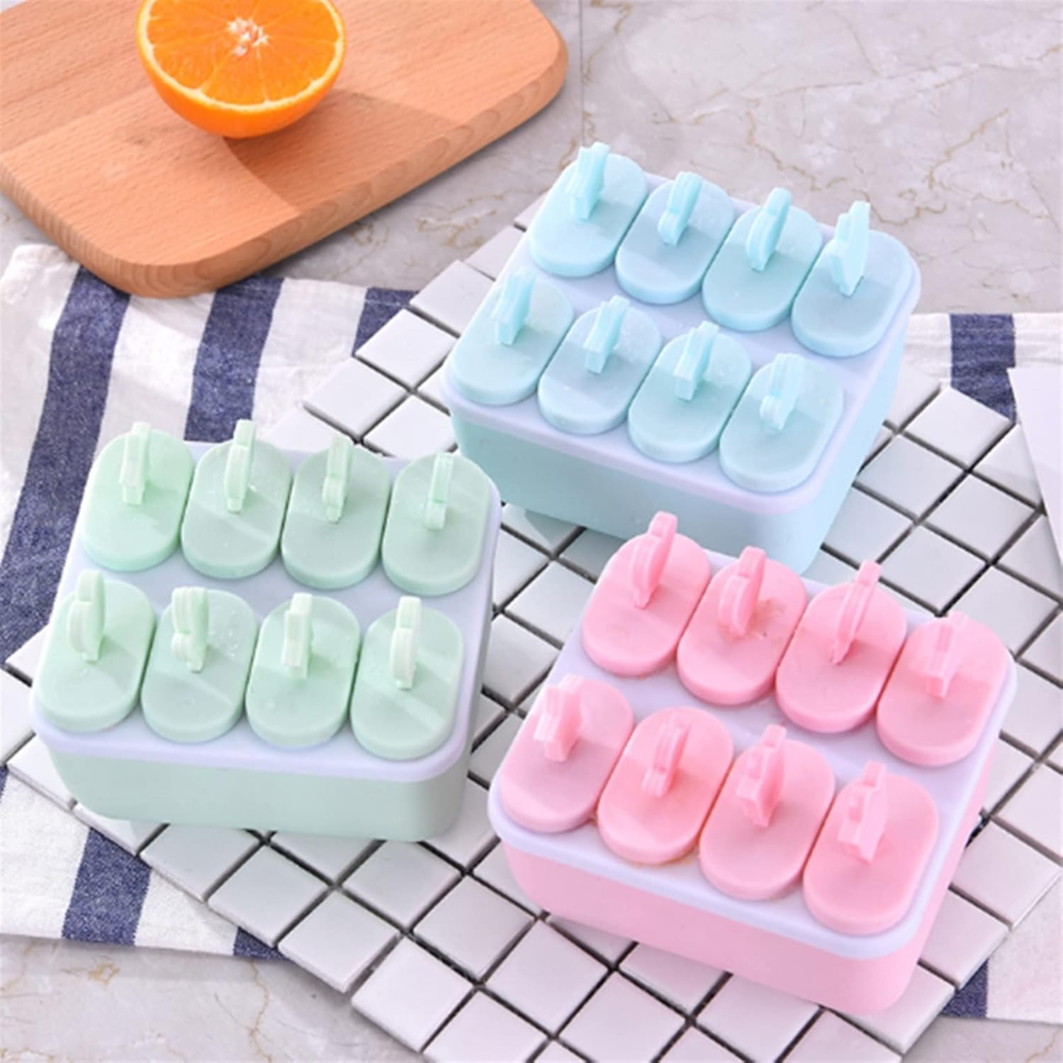 Ice Pop Molds Ice Cream Molds Cooking Tools Rectangle Shaped Reusable DIY Frozen Baking Moulds(Blue)
