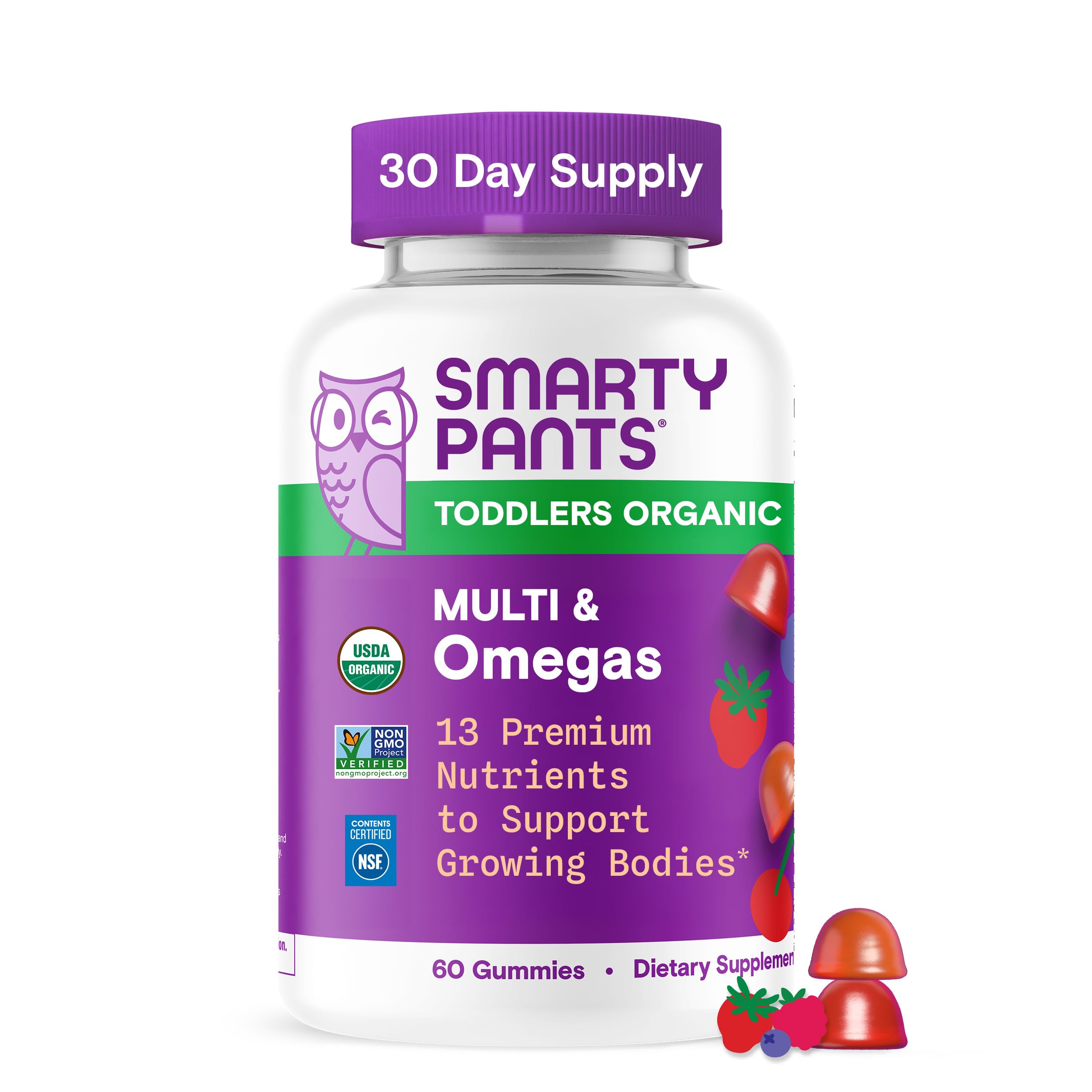 SmartyPants Organic Toddler Multivitamin Gummies: Omega 3 (ALA), Vitamin D3, C, Vitamin B12, B6, A, K & Zinc for Immune Support, Biotin, Vegetarian,