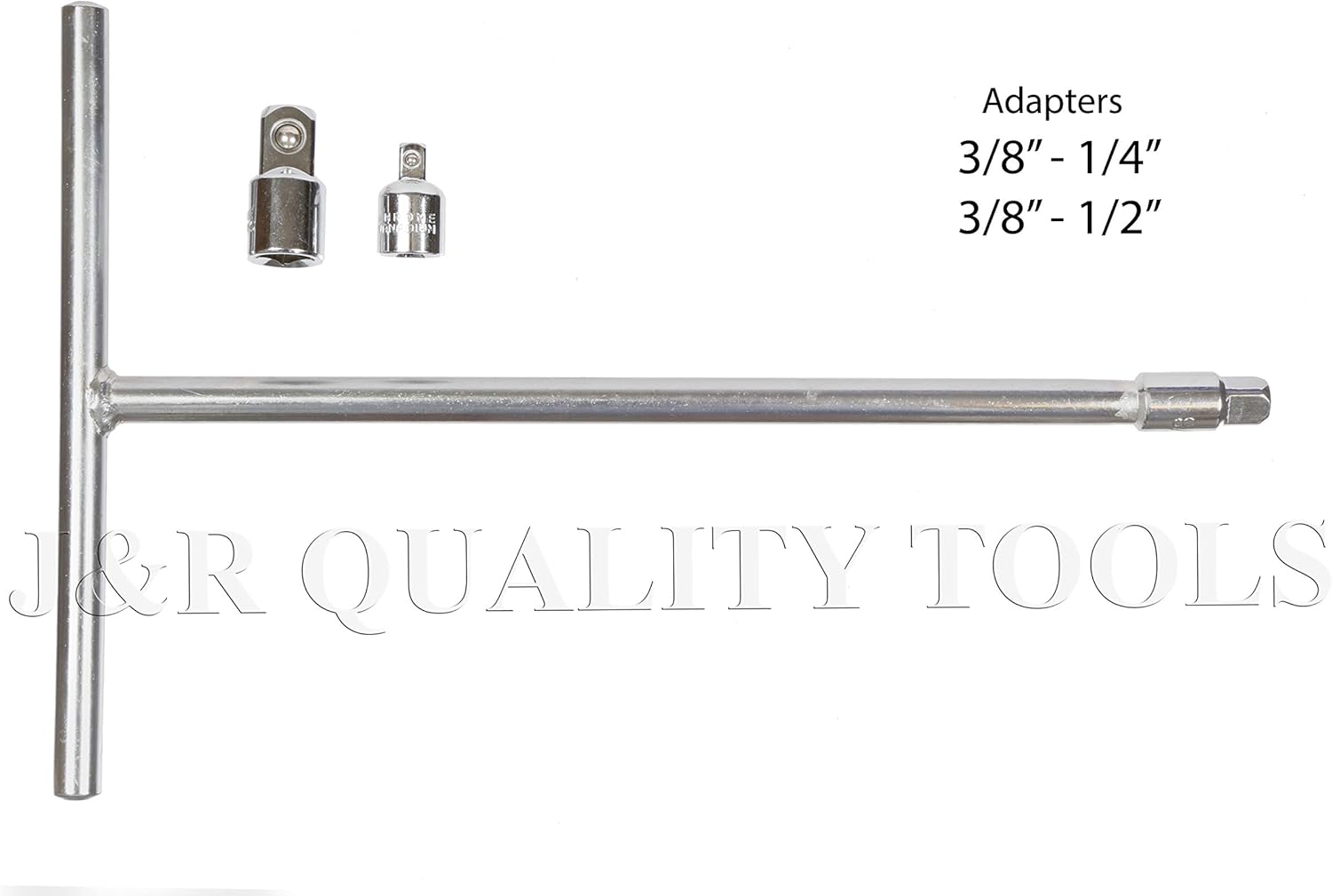 J&R Quality Tools 3/8" Drive T Handle Wrench, Chromium Vanadium Steel | Long Reach | Includes 3/8" and 1/2" Adaptors