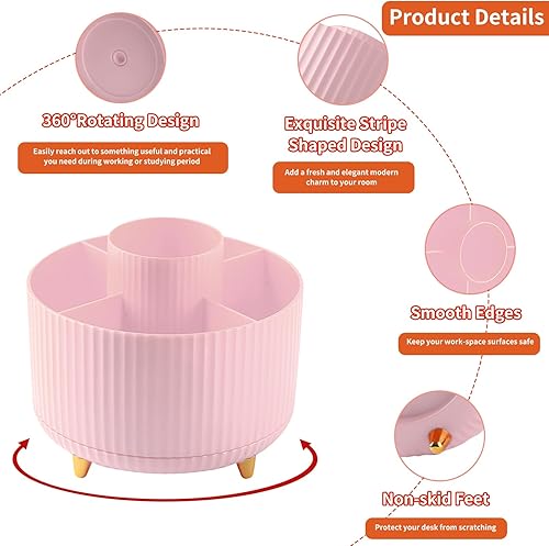 Miniatura 6 de Soporte para lápices y bolígrafos de escritorio, 5 ranuras organizadores giratorios de 360 grados para escritorio, organizador de suministros de