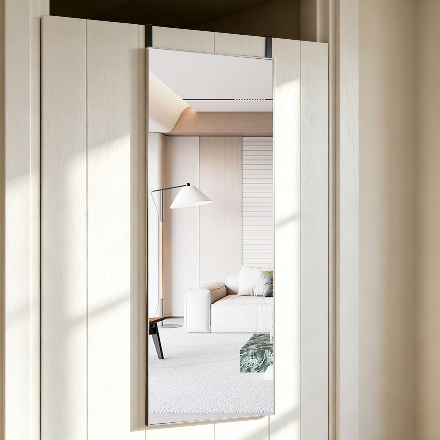 48' x 14' Full Length Mirror Over the Door Adjustable Height Silver