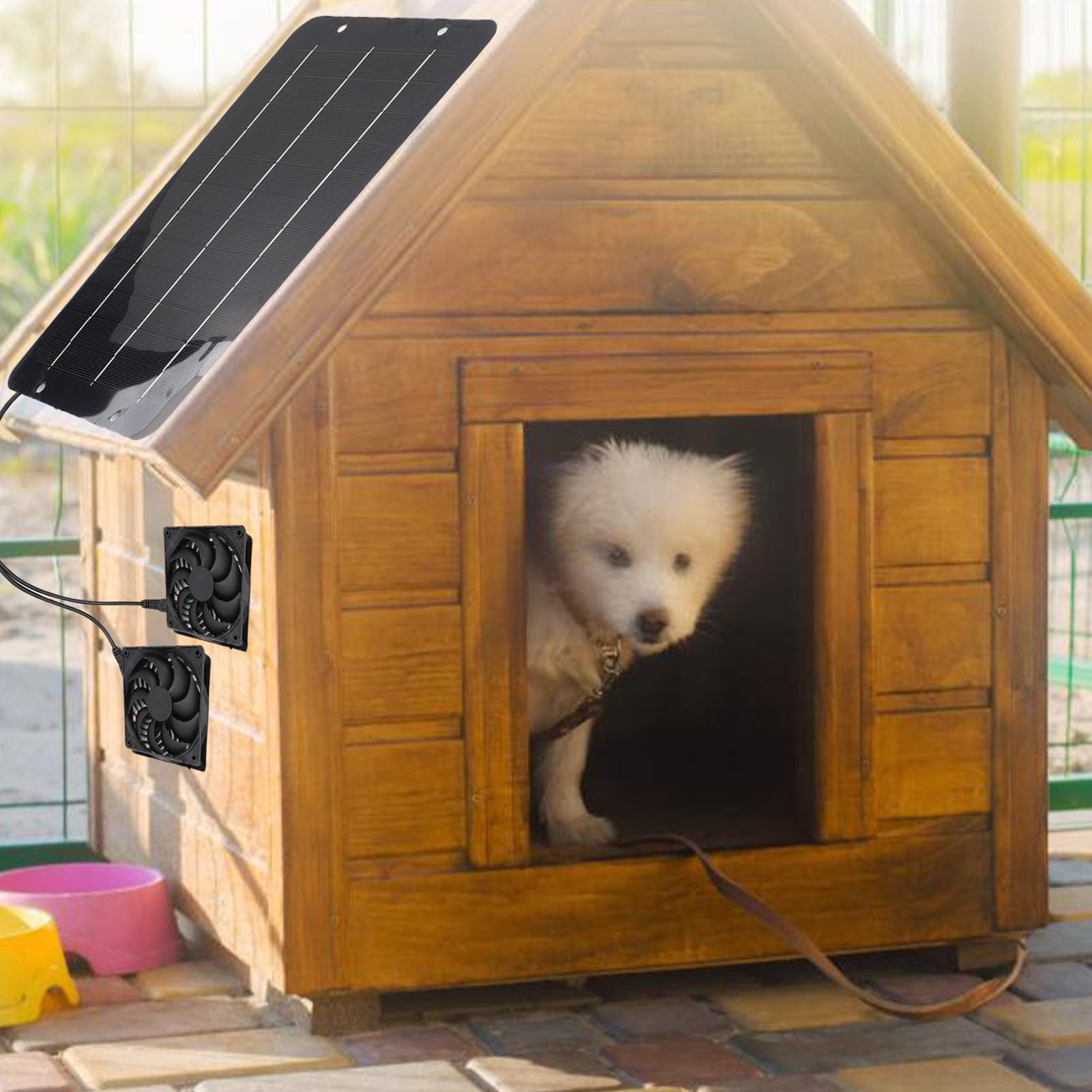 Solar Powered Fan Kit, 50W Solar Panel Powered Exhaust Fans Kit IPX7 Weatherproof Dual Fan Solar Panel Ventilation Fans 4000 RPM for Chicken Coop Greenhouse Shed Dog House