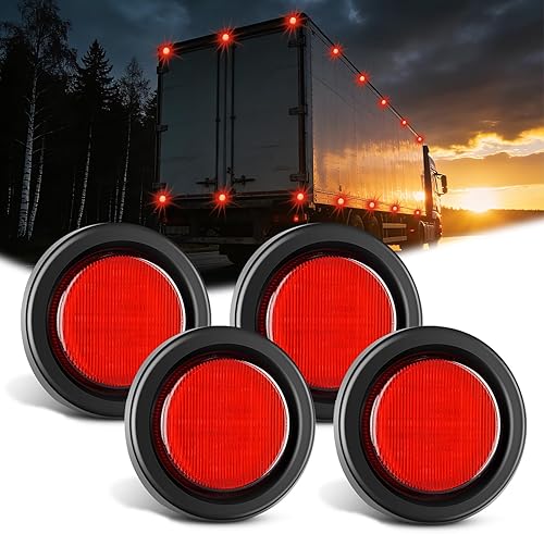 Nilight Luz de marcador redonda de 2.5 pulgadas, 4 luces rojas de 13 LED, montaje empotrado con enchufe, ojal, coleta, cableado, cumple con DOT para