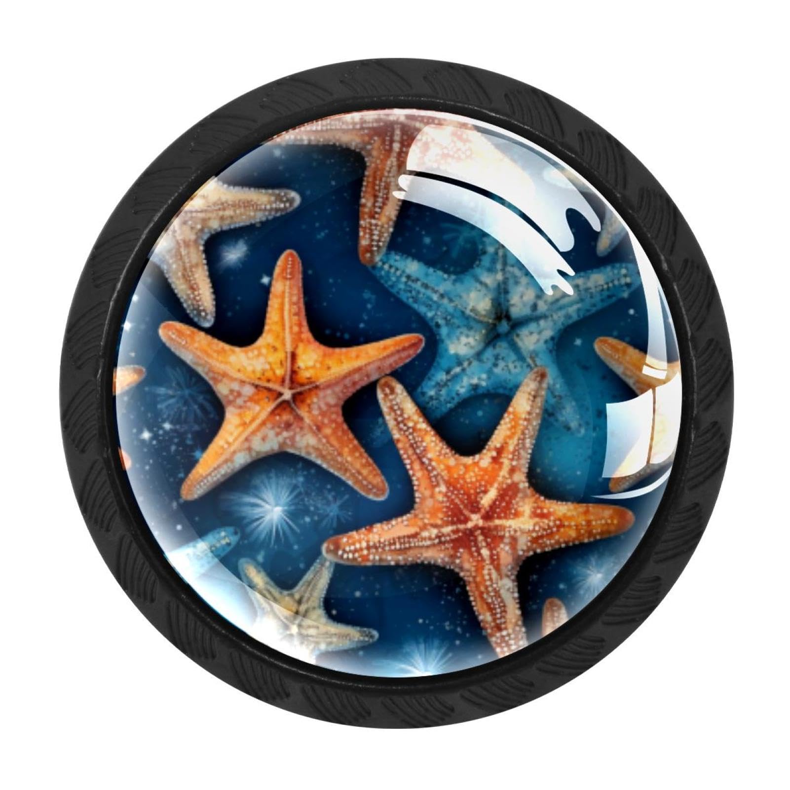 CHENZZZZ 4 Pack Black Cabinet Pulls Starfish Kitchen Cabinet Handles for Bathroom Drawer Pulls Dresser Knobs