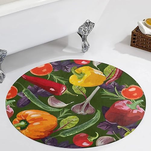 Miniatura 4 de Peppers - Alfombra redonda de tomate y vegetales, alfombra circular grande para cocina, sala de estar, dormitorio, decoración de 35.4 x 35.4 in