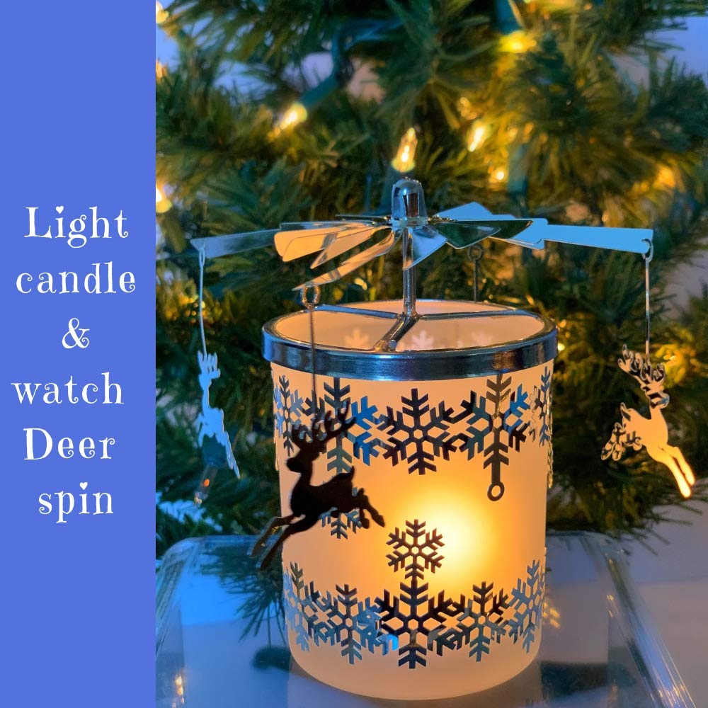 Reindeer Candle Spinner Dangling Reindeers Spin Around Snowflake Candleholder - Spinner Turns from The Heat of The Candle