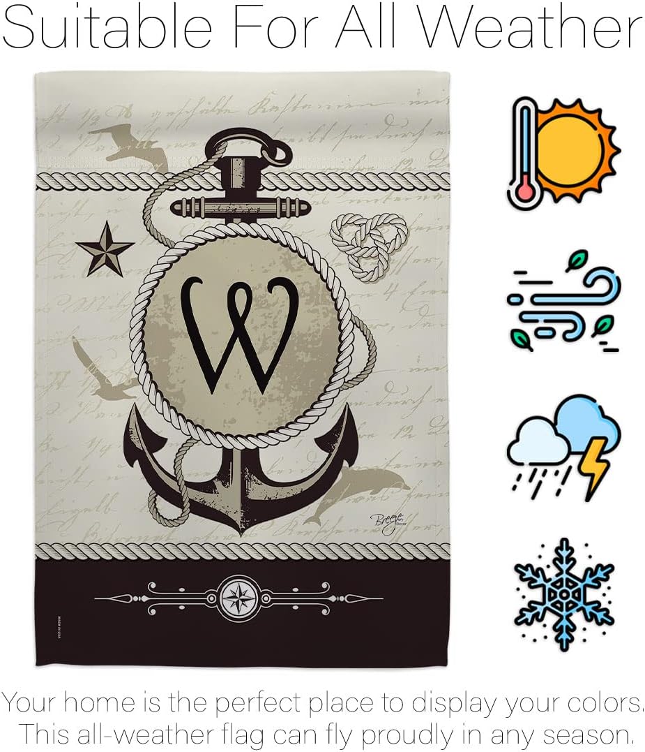 Breeze Decor G180205-BO W Initial Coastal Nautical Decorative Vertical Garden Flag, 13"x 18.5", Multi-Color