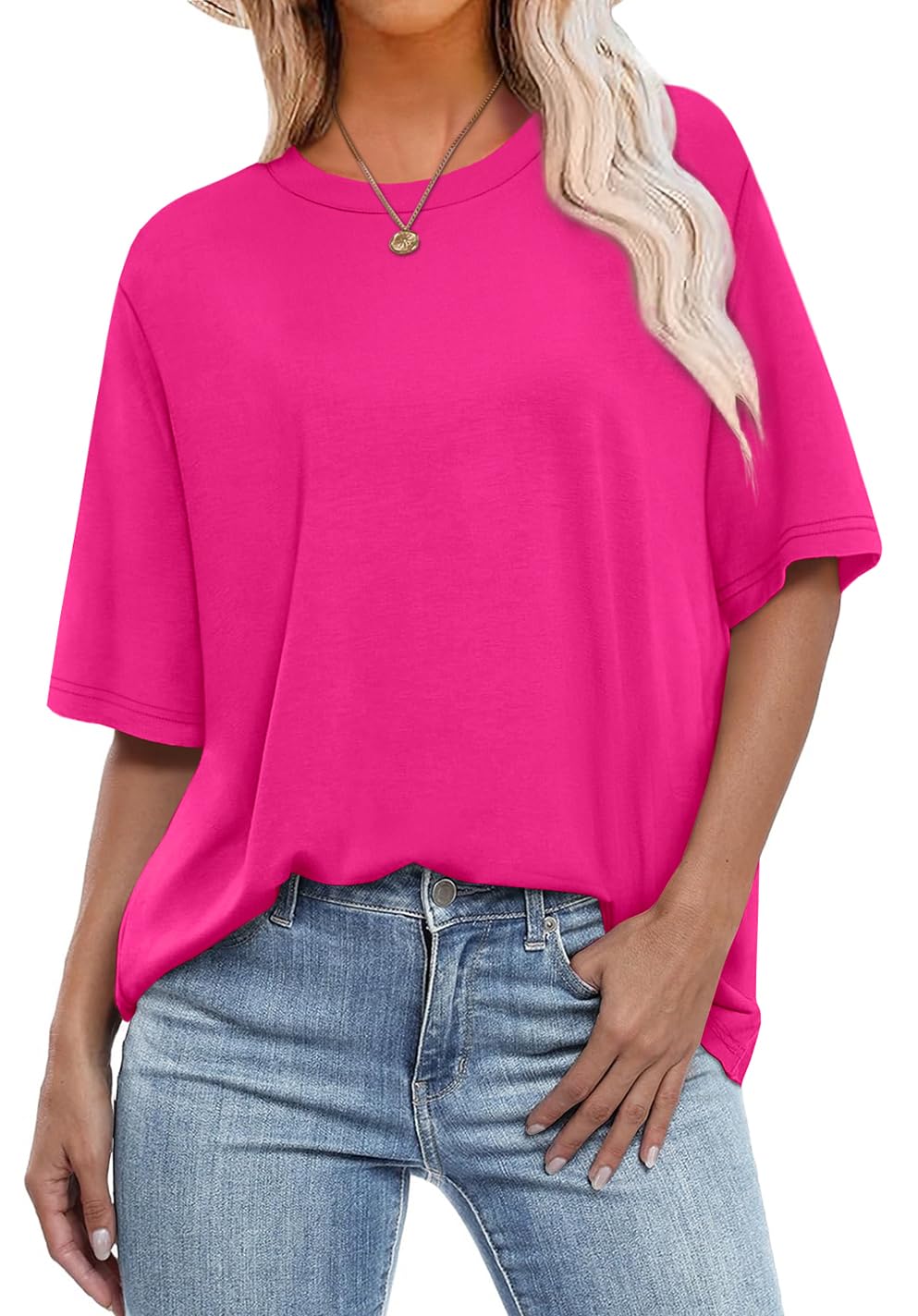 OFEEFAN Summer Tops for Women 2025 Short Sleeve Shirts Dressy Casual Crew Neck Tshirts Fashion