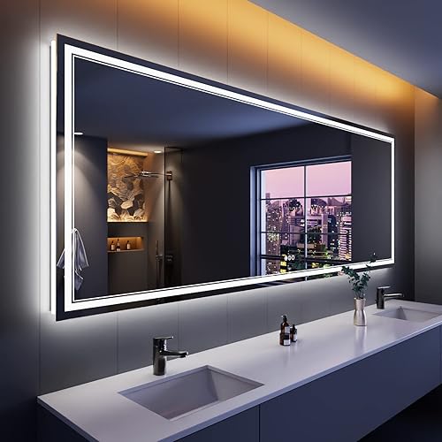 Miniatura 238 de Espejo de baño LED de 40 x 32 pulgadas, luz frontal y retroiluminada, antiniebla, regulable, espejo de tocador iluminado con memoria, espejo LED