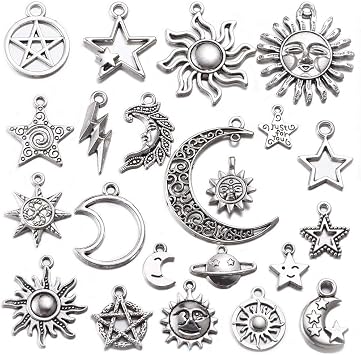 100g Mixed Antique Silver Sun Star Moon Charms Pendants DIY Bracelets Necklace Jewelry Making Craft Wholesale A469