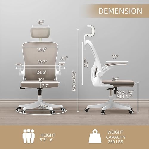 Miniatura 2 de Monhey Office Chair Ergonomic Desk Chair with Lumbar Support&Headrest&Flip-up Arms Height Adjustable Rocking Swivel High Back Computer Chair Warm
