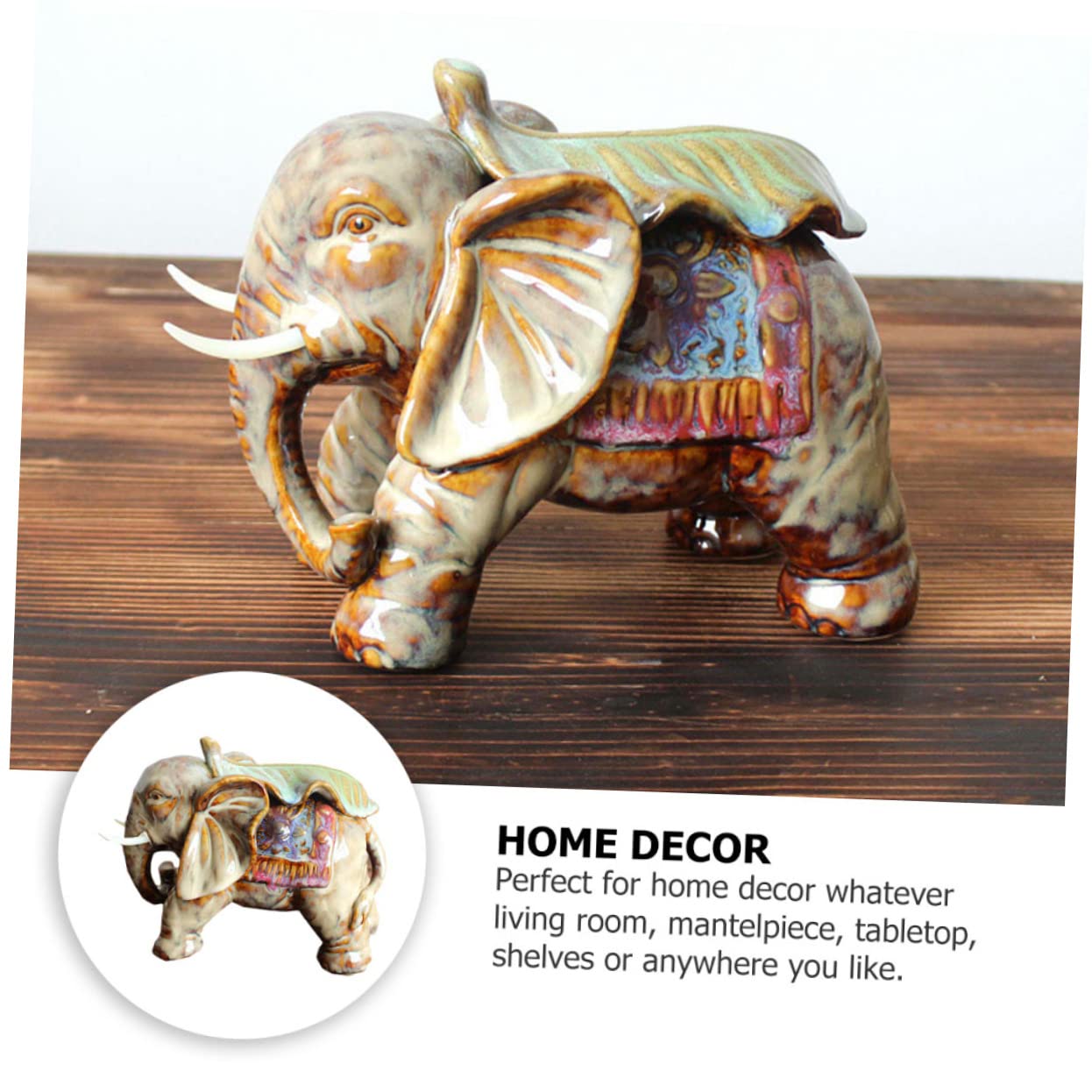 Ciieeo Estatua de Elefante de Cerámica Decorativa, Adorno Creativo