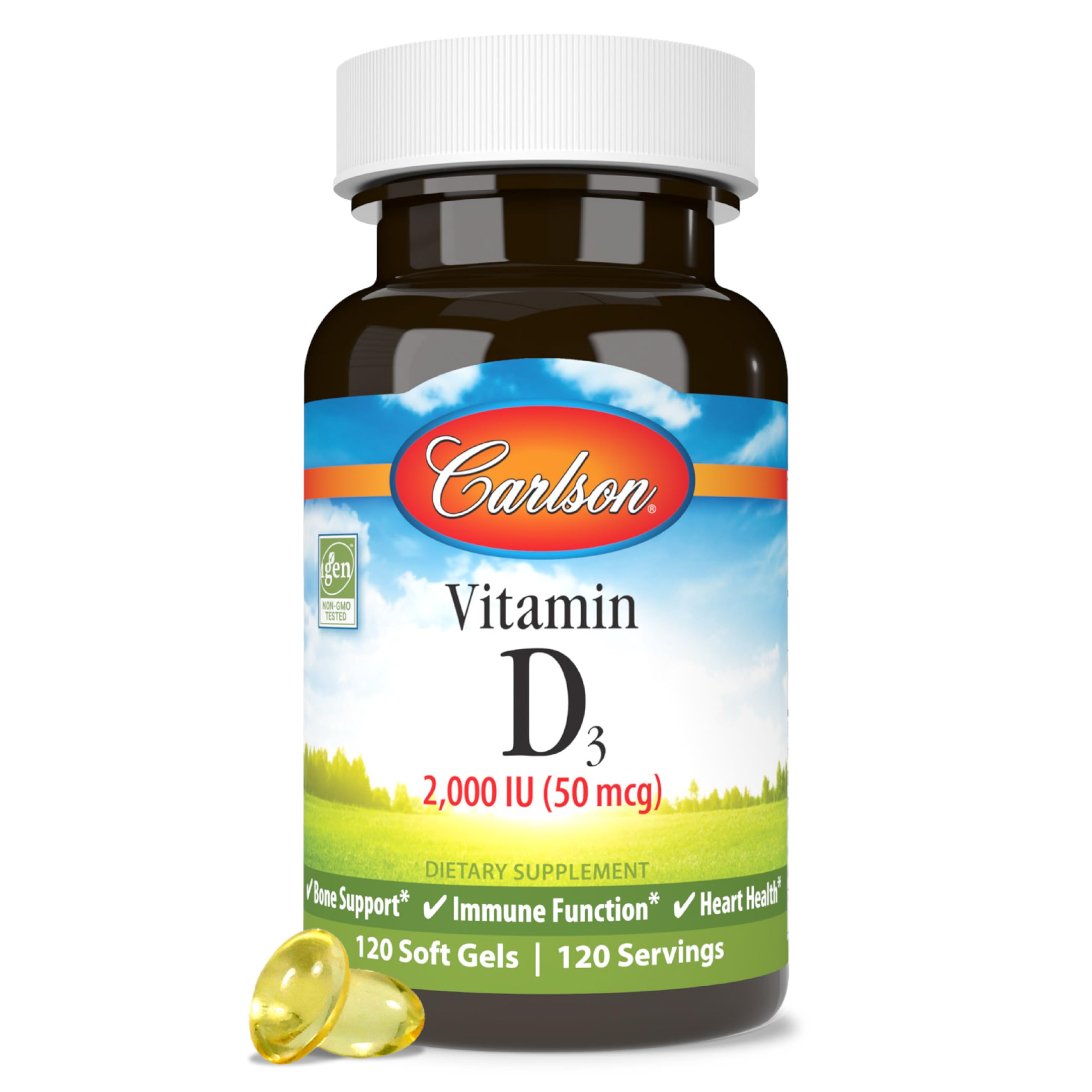 Carlson Vitamin D3, 2000 IU (50 mcg), Bone Health, 120 Softgels 120 Count (Pack of 1)