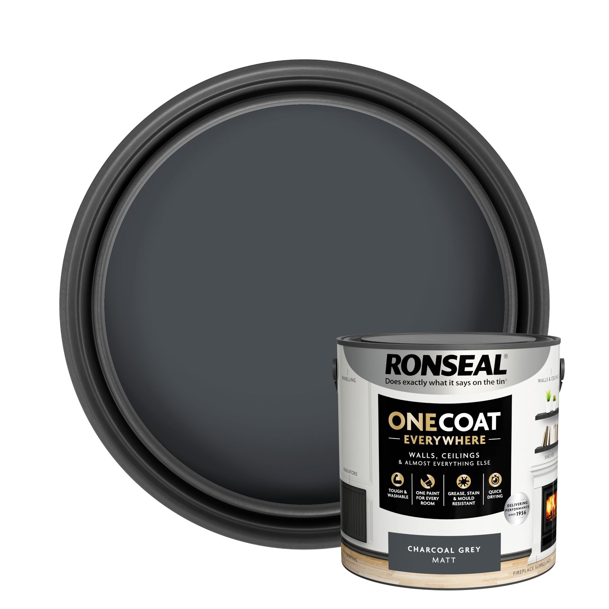 Ronseal One Coat Everywhere Matt Paint 2.5L Charcoal Grey