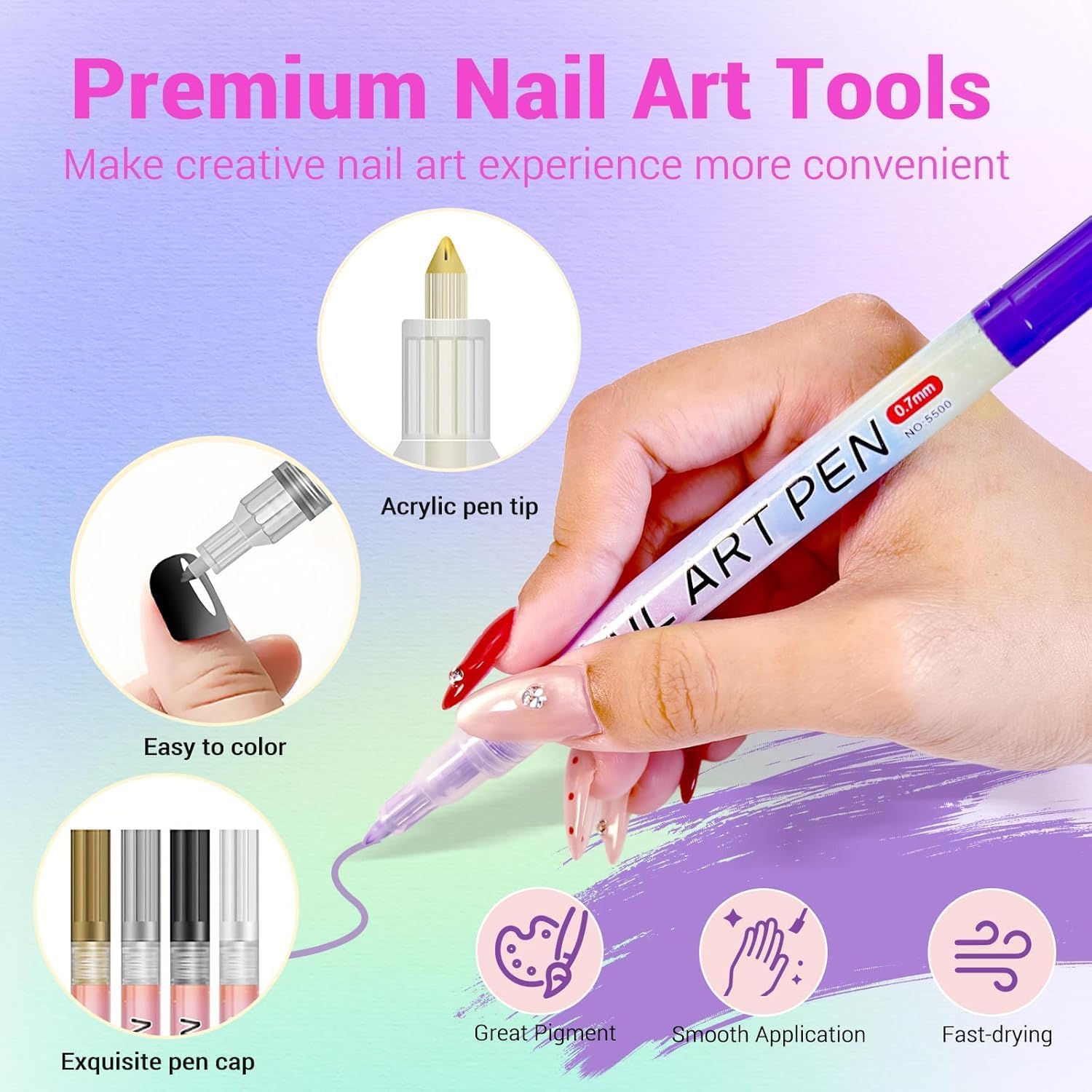 KESI Ornaments 12 Color Nail Art Pens Set, 3D Nails Polish Pens Quick-Drying Acrylic Paint Markers - Nail Drawing Pen Manicure Tools for Dots, Lines and Detailed Painting- Nails Art Supplies 1