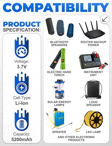Miniatura 2 de Rome Tech Batería de repuesto para altavoces Bluetooth, alimentación de respaldo de enrutador, antorcha de mano eléctrica, unidad de instrumento,