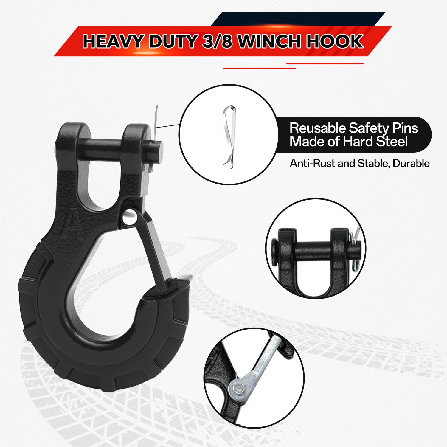 Gancio per verricello da 3/8, gancio a forcella resistente con rivestimento elettronico, max 17 kg, gancio per verricello in acciaio forgiato per rimorchio, trasporto, sollevamento e tiro