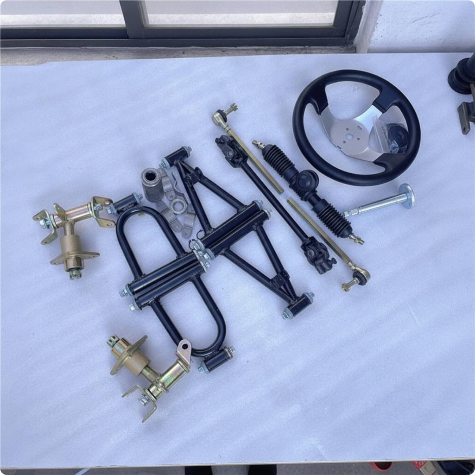 rockible Atv Anteriore Sterzo Completo con Volante Albero Tiranti Sospensione E Staffe Hardware Incluso Metallo E Plastica Ammortizzazione per Terreni