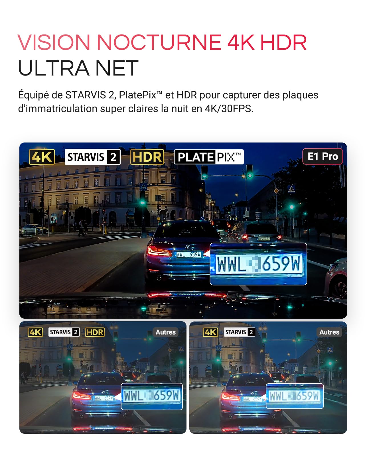 VANTRUE E1 Pro 4K HDR STARVIS 2 Dashcam Voiture Avant, Mini Caméra Embarquée Caché 5Ghz WiFi GPS avec CPL, Contrôle Vocale Français, 160°Mode Parking 15s Pré-Enregistrement, Vision Nocturne Max 1 to