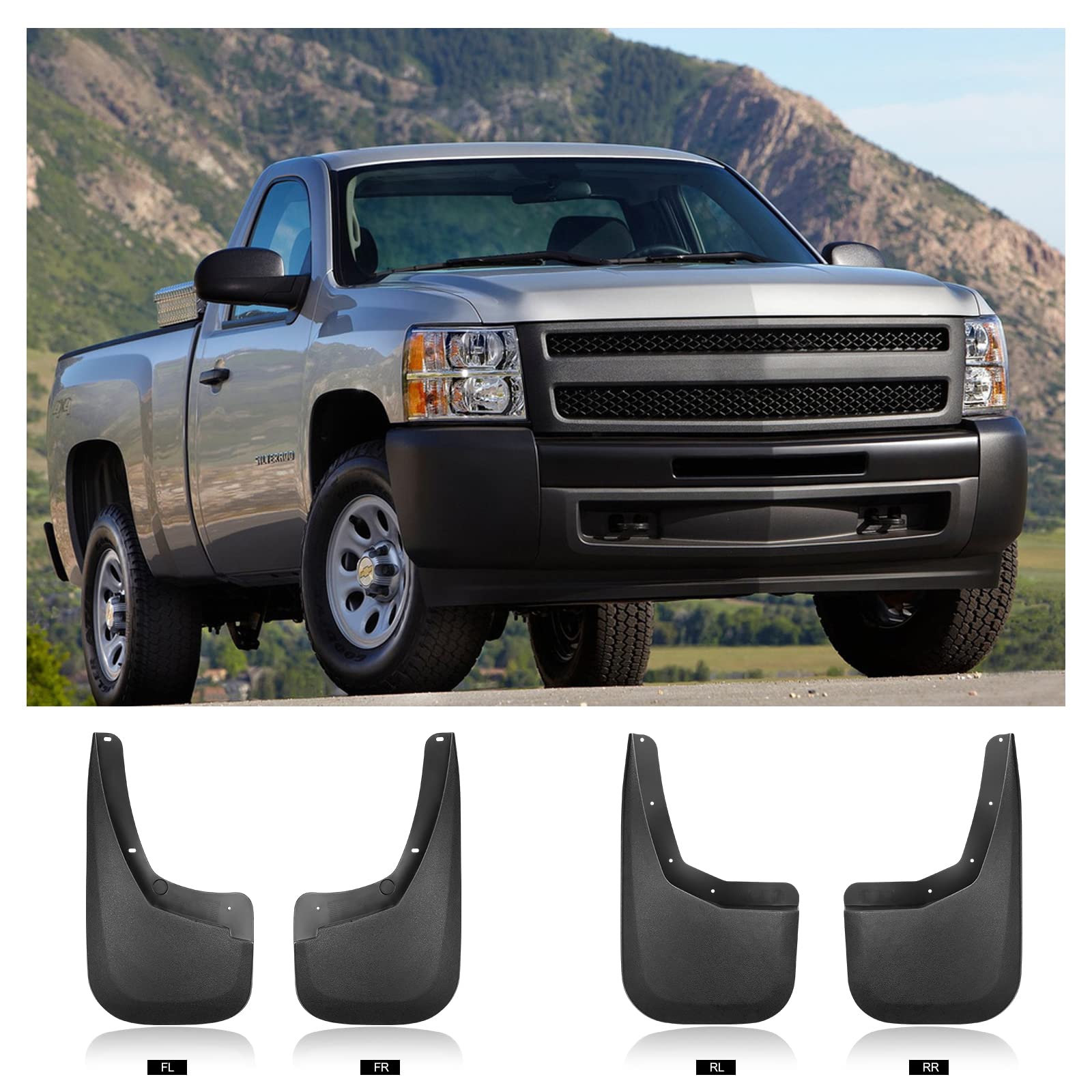BDFHYK Mud Flaps Splash Guards Mudguards Mudflaps Compatible with Chevy Silverado 1500 2500HD 3500 3500HD 2007-2013 Without Fender Flares,4PCS Front &amp; Rear Side