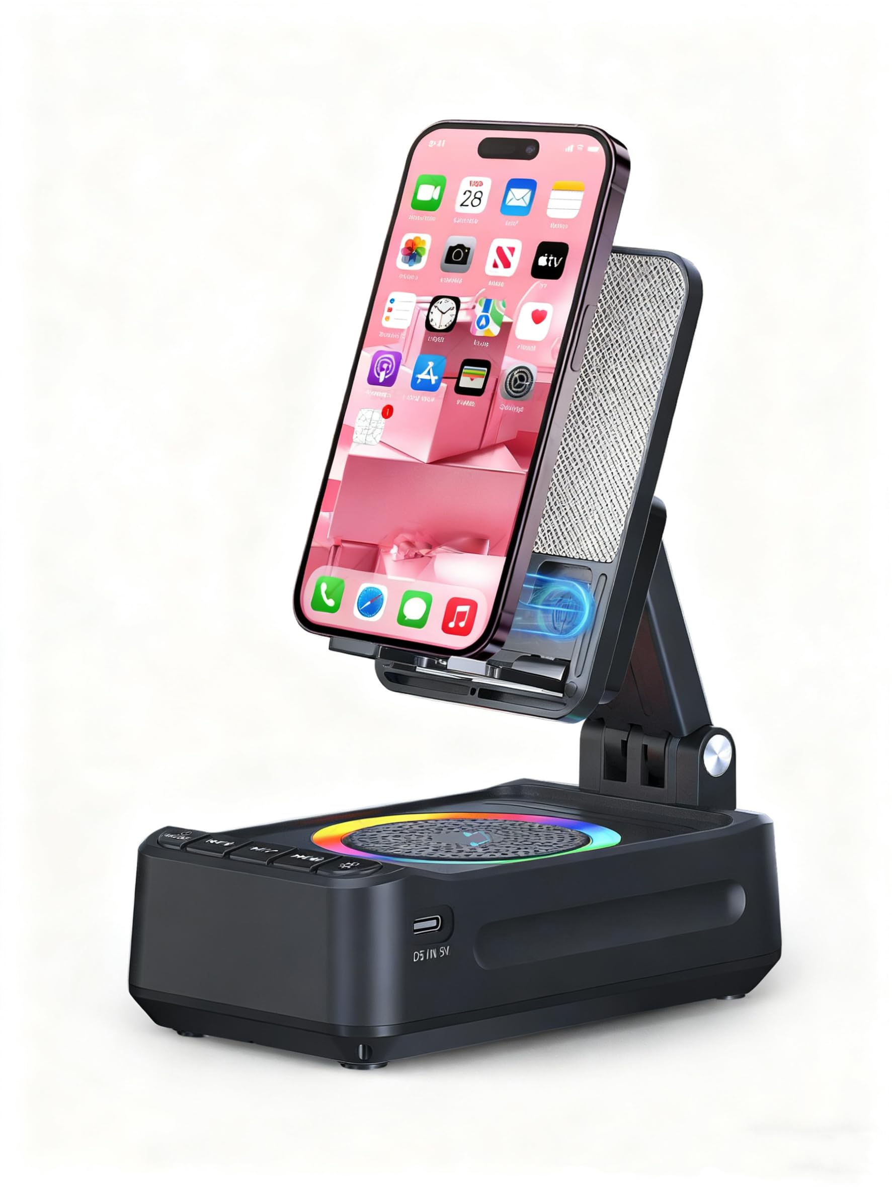 Induction Speaker with Phone Stand, Christmas & Birthday Gifts for Men, Women, Teens, White Elephant & Stocking Stuffer Gifts for Adults, Wireless Bluetooth Speaker for iPhone/Android/Tablets