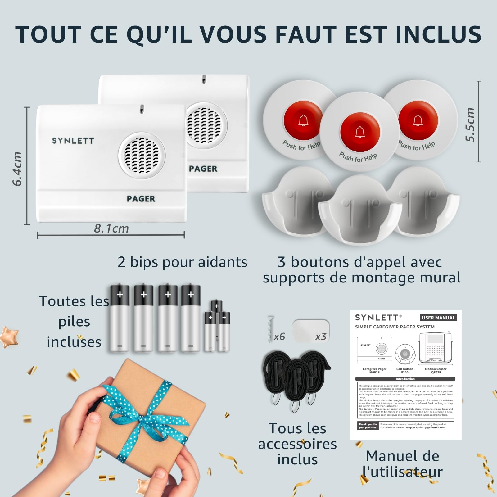 2 Bips aidants avec 3 Boutons d'appel, système sans Fil | Système d'appel portable pour seniors, patients et assistance à domicile avec plusieurs boutons d'alerte