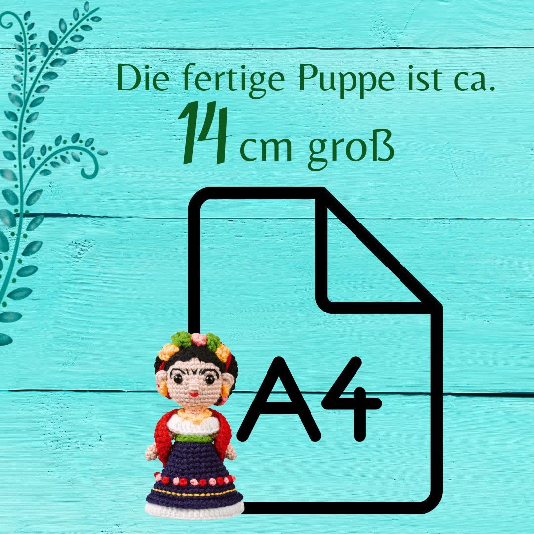 Frida Kahlo Häkelset: Häkelset mit Anleitung und Material für Frida Kahlo und Haarspange zum Selber-Häkeln. Fertiges Modell ca. 14 cm