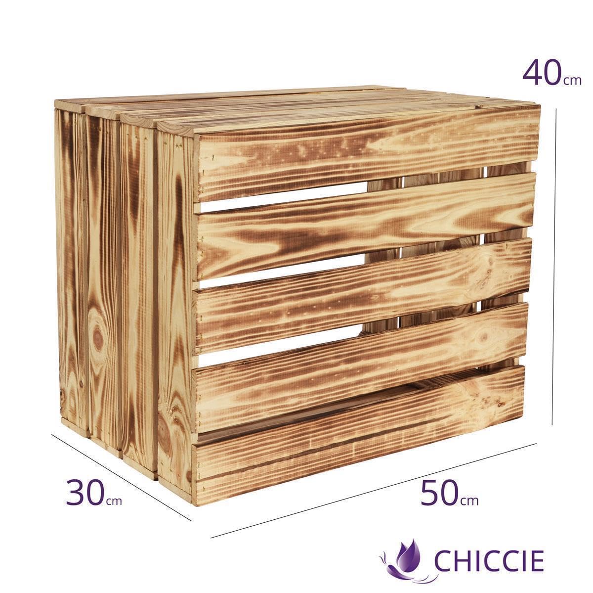 2 Set Geflammte Obstkisten - Lange Ablage 50x40x30cm Holzkisten Weinkisten