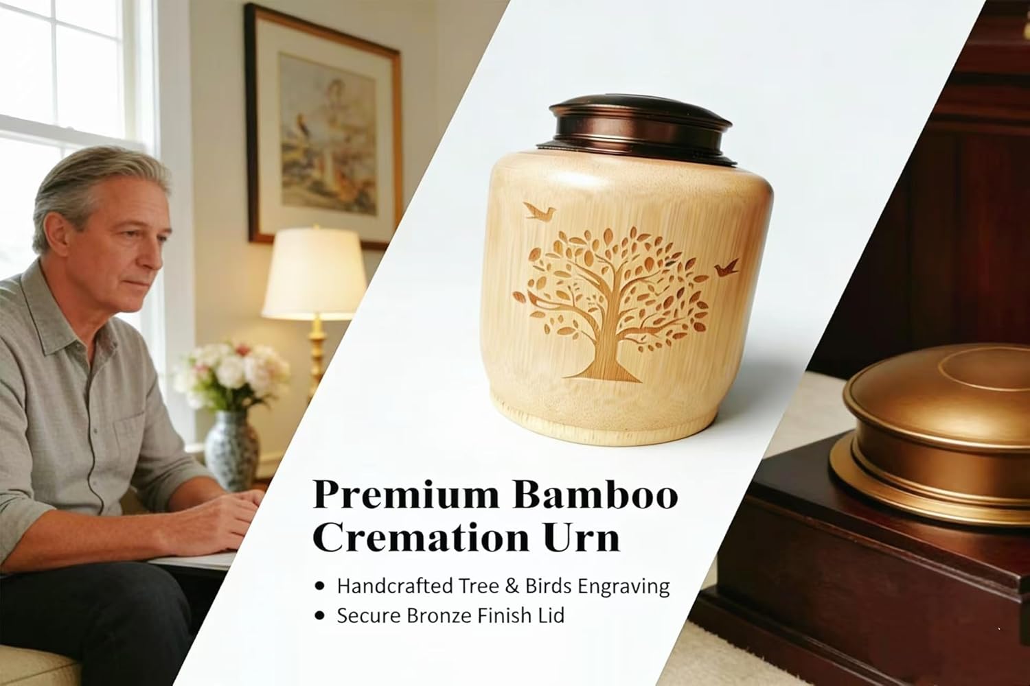 LIUBXUXBamboo Cremation Urn for Human Ashes – Medium Size 75 Cubic Inch – Decorative Tree of Life Design – Suitable for Adult Male and Female – Keepsake Ash Container for Home or Memorial Display - Image 3