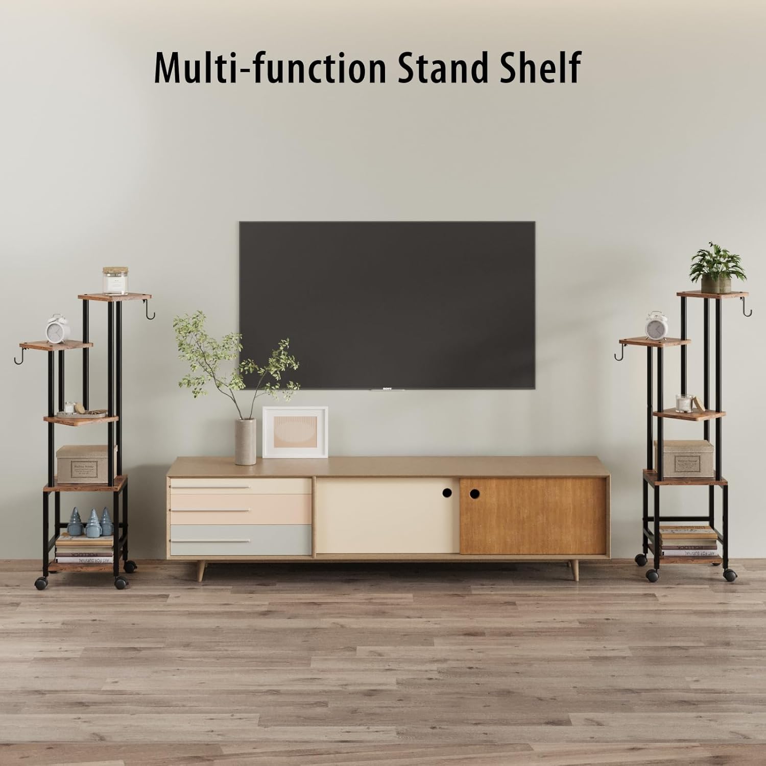 Oroonoko 2 Packs Plant Stand Indoor,5-Tiered Tall Plant Shelf with Wood Board,Multiple Pot Holder with bookshelf Ideal for Living Room,Garden,Patio(2 Packs)