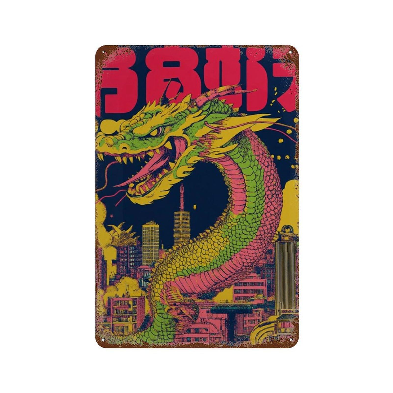 xiaoxiaoshen Japanese Dragon City Tokyo Neon Retro Futuristic Bold Urban Wall Decor Art Metal Tin Poster Modern Home Decor Art Home Bar Shop Decorations Vintage Sign 30x20cm
