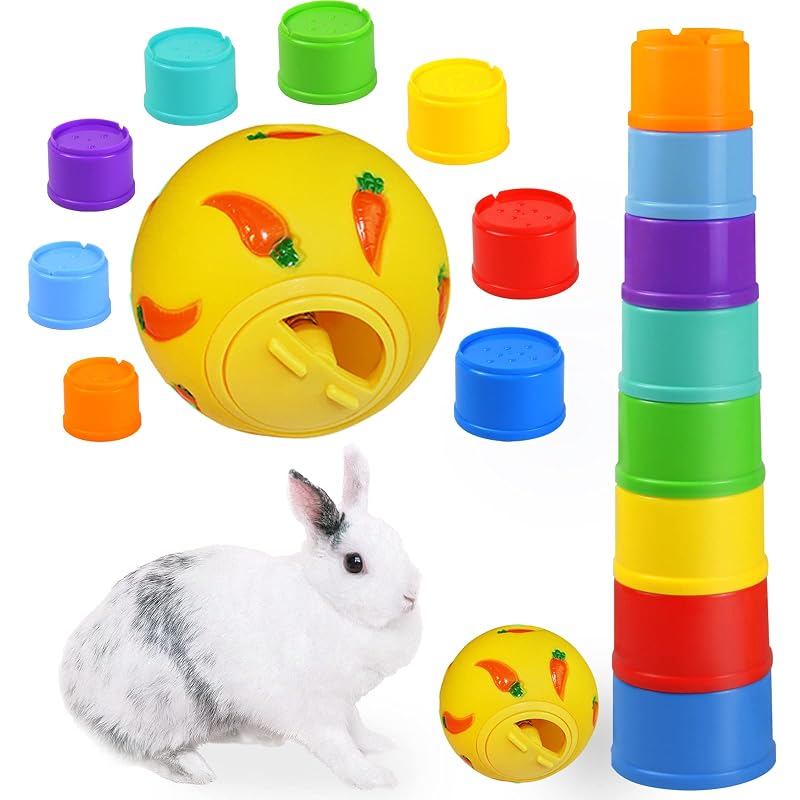 Brinquedo de enriquecimento para pequenos animais com copos empilháveis e bola para petiscos QTYWACYQ, conjunto com 9 peças