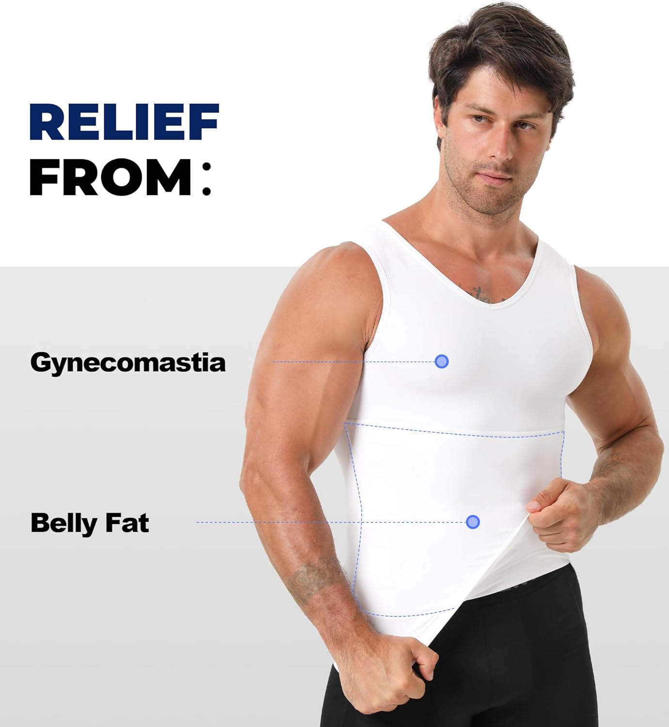 Compression Shirt Men, V-Neck Slimming Body Shaper Tank Top Shapewear Undershirt for Gynecomastia Tummy Control - Image 3