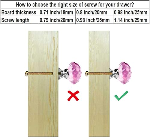 Miniatura 4 de KEIVA 10 perillas de cristal con forma de diamante de 30 mm para cajones de alacenas cómodas y armarios con 3 tipos de tornillos