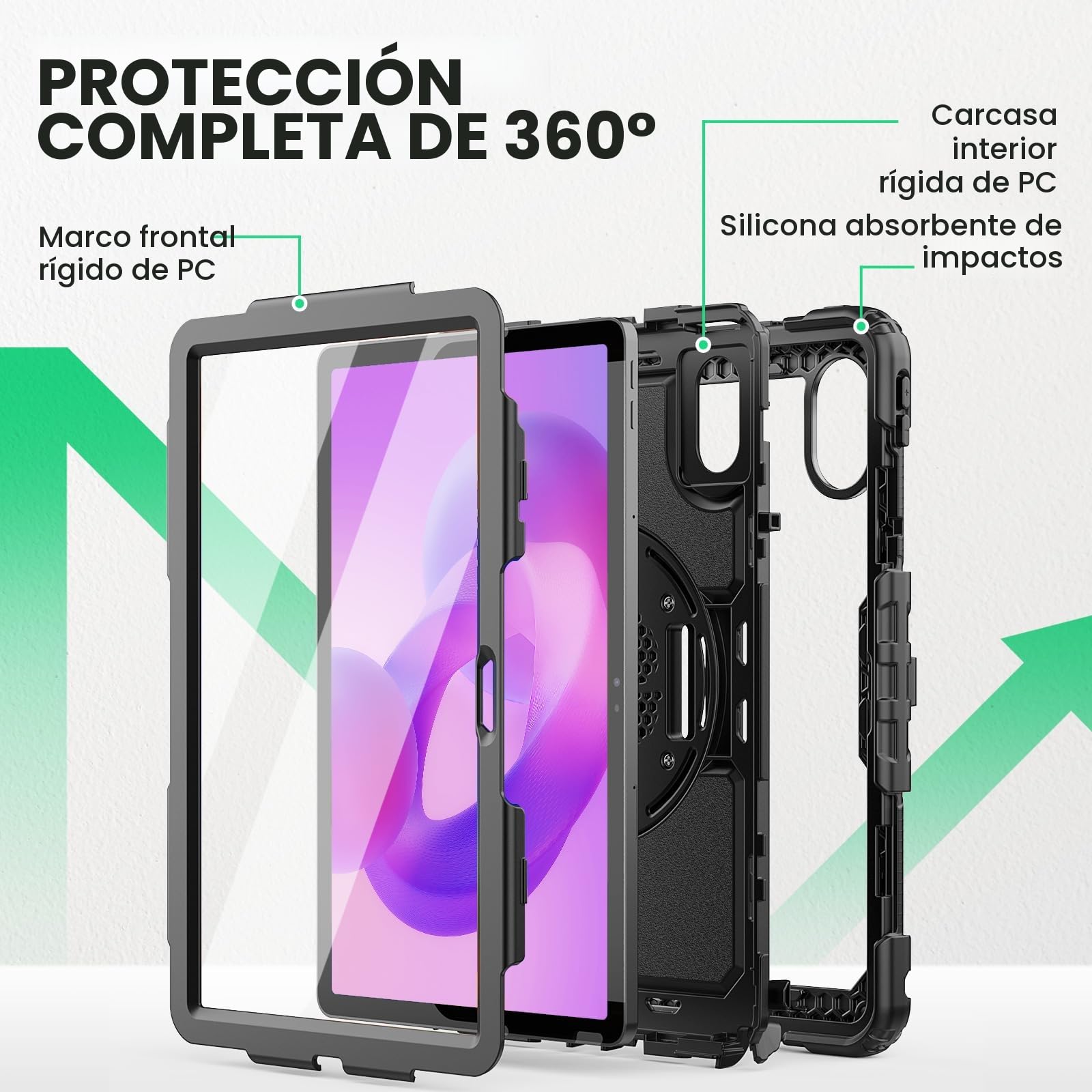 SEYMAC Funda para Lenovo Idea Tab 11 Pulgadas 2025/Tab M11/Tab K11 Gen 2, Funda para Tablet M11 a Prueba de Golpes con Protector de Pantalla, Soporte Giratorio de 360°, Correa para el Hombro, Negro