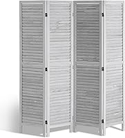 VEVOR 4-Panel Wooden Room Divider, 66.9" Folding Privacy Screen, Light Grey Louvered Paulownia Wood Partition for Home Office Bedroom