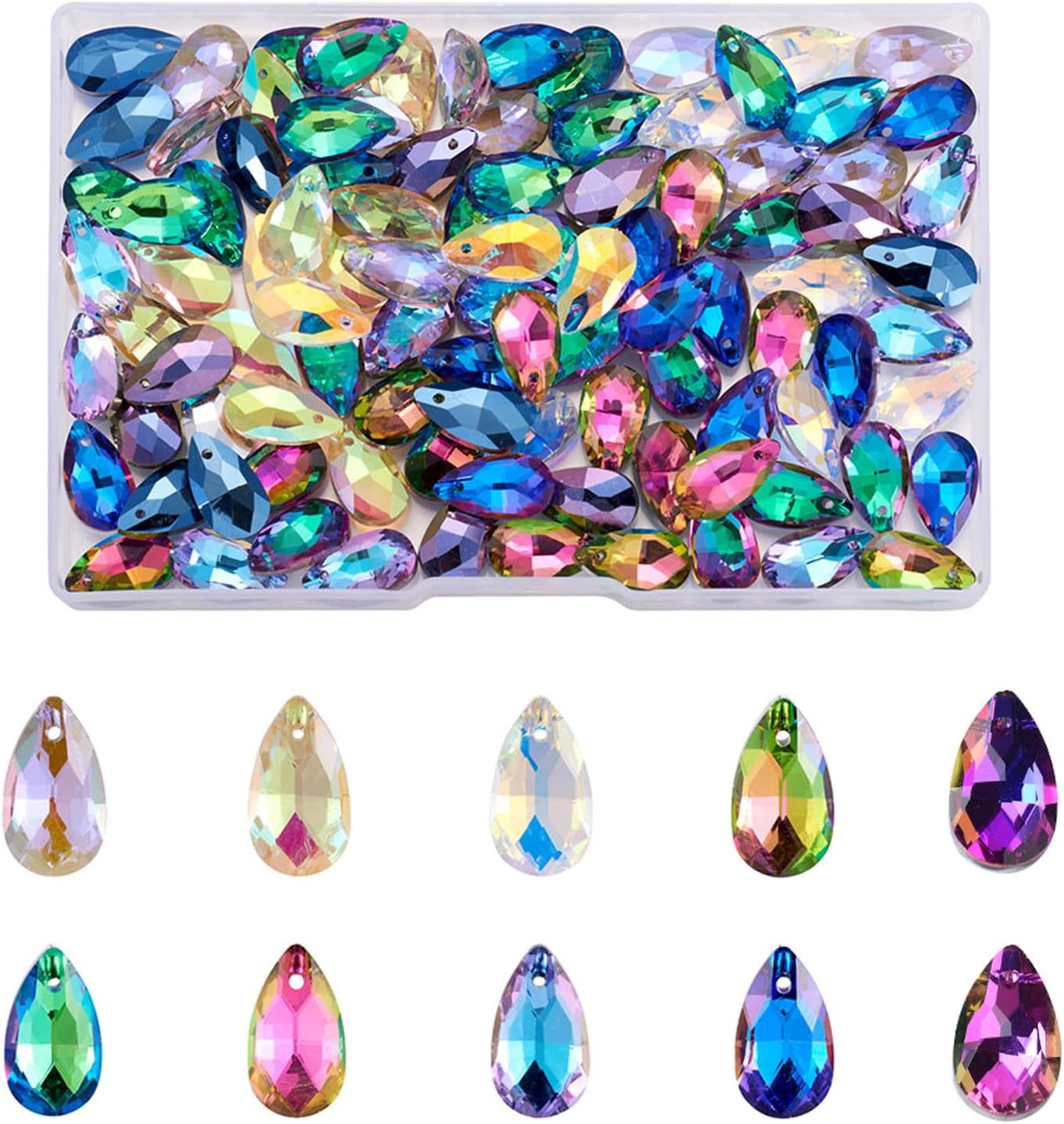 KISSITTY 100pcs/box Teardrop Crystal Charms Beads Faceted Glass Loose Beads 10 Colors Water Drop Charm Beads 16x9x5mm for Bracelet Earrings Necklaces Jewelry Making with Hole 1mm - Image 6