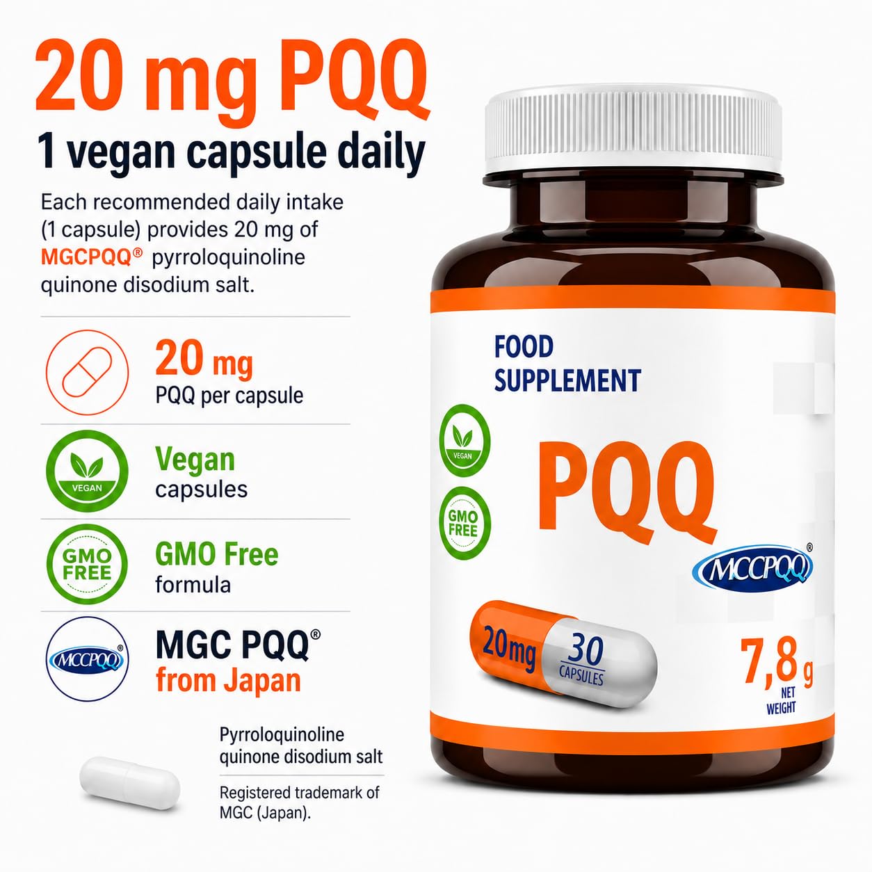 Hepatica PQQ | 20 mg (MGCPQQ®) | 30 Capsule Vegane | Scorta 1 Mese | GMP & Testato da Laboratorio Indipendente